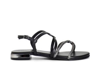 sandalias de piel con pala cruzada y pedrería termosellada black