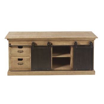 Mueble TV de mango macizo con puertas correderas de metal