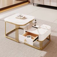 juego de dos mesas de centro anidadas efecto marmol brillante blanco y dorado