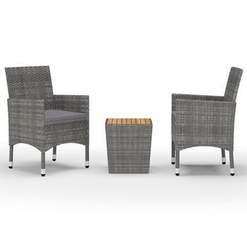 Muebles De Jardín 3 Uds | Mesa Y Sillas Ratán Sintético Madera Acacia Gris