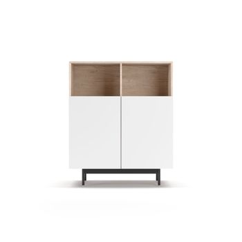 Aparador 2 huecos melamina roble y blanco patas grafito 110x90x34 cm