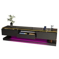 mueble tv moderno negro 180 cm mesa tv alto brillo con luces led multicolor y 3 cajones madera pb