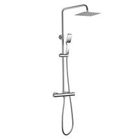 kibath columna de ducha extralarga termostatico mol  altura regulable 100-150 cm  laton macizo cromo brillo  diseno cuadrado con rociador efecto lluvia y alcachofa  ideal techos altos