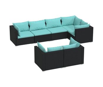 Set de muebles de jardín 7 pzas y cojines ratán sintético negro