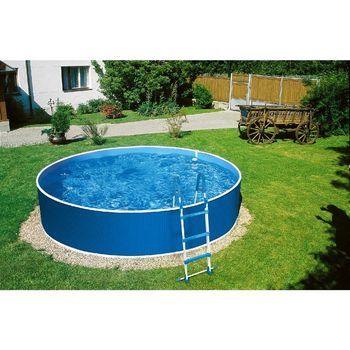 Piscina Elevada Redonda 4,6x0,9m Acero Azul/blanco (liner, Filtro, Escalera Y Agujeros)