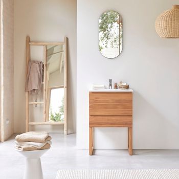 Mueble de baño de teca maciza y cerámica de 60 cm