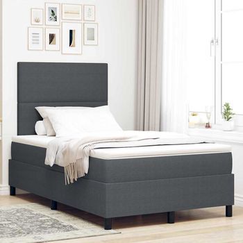 Cama Box Spring Led Gris Oscuro Y 120 X 200 Cm Tela De Pana Vidaxl