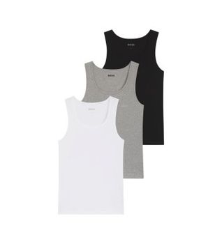 BOSS para hombre. 50542132 Set 3 Camisetas interior blanco, gris, negro (S), Casual, Algodón, Sin mangas / Tirantes