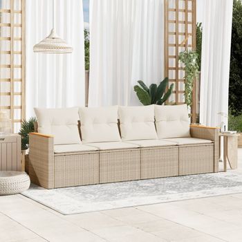 Conjunto De Sofás Jardín Con Cojines 4 Uds | Mueble Jardin Mesa Y Sillas Ratán Sintético Beige Cfw906658