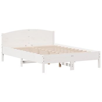 Cama Matrimonial | Cama Para Adultos | Estructura De Cama Con Cabecero Madera Pino Blanco 120x200 Cm