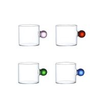 taza de cafe en vidrio con asa de bola de colores 100ml - lote de 4