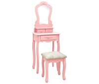 vidaxl juego de tocador y taburete madera paulownia rosa 50x59x136 cm