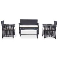 conjunto muebles de jardin 4 uds  mesa y sillas y cojines ratan sintetico negro