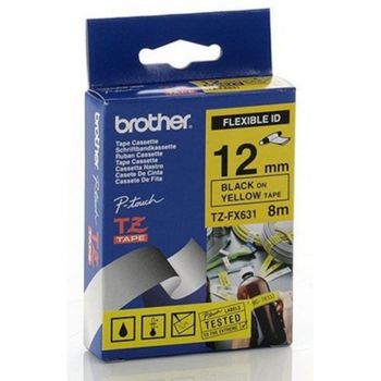 Cinta para impresora de etiquetas Brother TZ-FX631 Negro sobre amarillo 1,2 cm x 8 m