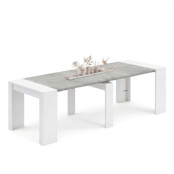 Mesa Consola Extensible 50-235x90 Cm Denis Blanco Artik (blanco Mate) - Gris Cemento 51 X 78 X 90 Cm