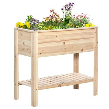 Outsunny Huerto Urbano Elevado con Estante de Madera con Tela no Tejida para Cultivos Plantas Flores Jardín 90x40x81 cm Natural   Aosom España