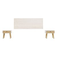 cabecero acabado madera maciza natural  2 mesitas un cajon color blanco  cera medidas cabecero 155 x 60 x 2 cm