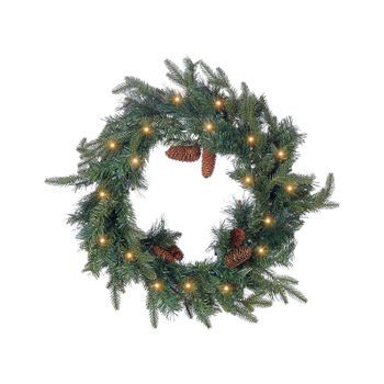 Corona De Navidad Con Piñas Sintéticas Y Bayas Para Puerta Con Luces Led 60 Cm Verde Kamerun