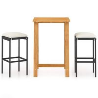 set de bar para jardin 3 piezas  mueble de jardin y cojines ratan sintetico negro