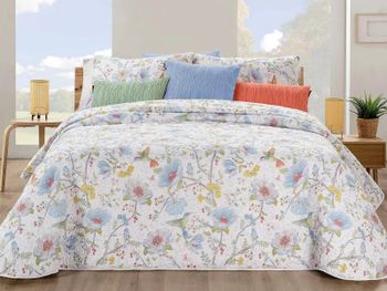 Colcha reversible néctar de manterol floral multicolor con cojines
