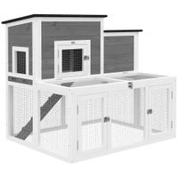pawhut conejera exterior de madera jaula para conejos interior tejado doble abatible impermeable 2 niveles con recinto gris