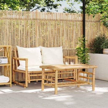 Juego De Sofás De Jardín Con Cojines 2 Uds | Conjunto Mueble Jardin Mesa Y Sillas Bambú Cfw84793
