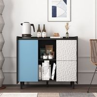 aparador buffet - mueble para comedor y cocina - mdf - negro y azul 90x40x80cm