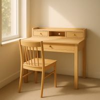 mesa auxiliar de madera clara con almacenamiento