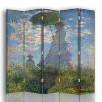legendarte - biombo dama con parasol - claude monet - separador de ambientes para interiores cm 180x170 5 paneles