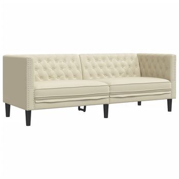 Sofá Chesterfield De 3 Plazas Cuero Artificial Blanco Crema Vidaxl