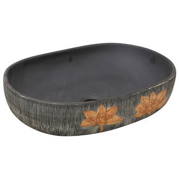 Lavabo Sobre Encimera | Lavabo De Baño Moderno Ovalado Cerámica Gris Y Negro 59x40x14 Cm