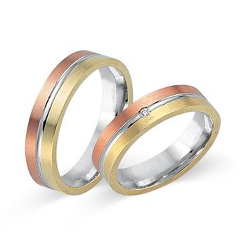 Alianzas 18 quilates oro tricolor con diamante