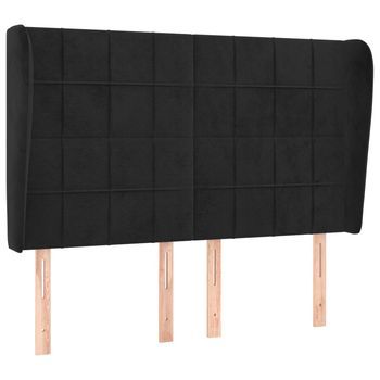 Cabecero Cama | Panel De Cabecera Con Orejas De Terciopelo Negro 147x23x118/128 Cm