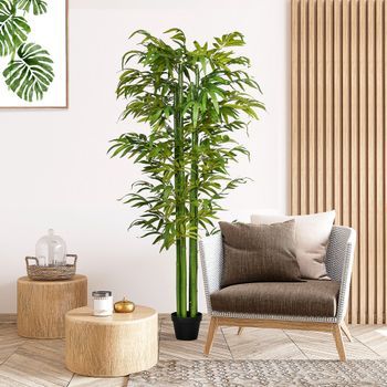 Planta Artificial De Poliéster Bambú Cemento Homcom Ø17x180cm-verde