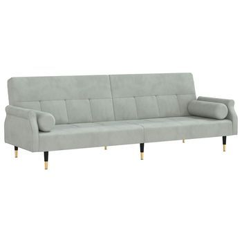 Sofá Cama | Cama Para Adultos Con Cojines Terciopelo Gris Claro