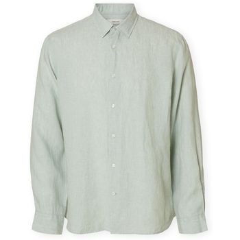 Selected Camisa manga larga Noos Regkylian-Linen Shirt - Aqua Gray/White para hombre