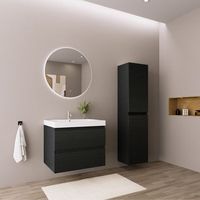 conjunto de mueble bano suspendido con lavabo 60 cm con columna roble negro - lomazoo avalon