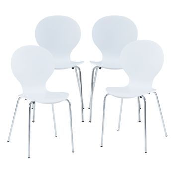 Conjunto De 4 Sillas De Comedor Etne - Blanco/cromo [en.casa]