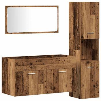 Juego De 3 Uds Mueble De Baño | Armarios De Baño Madera Ingeniería Envejecida