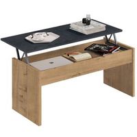 mesa de centro elevable color roble y marmol salon comedor estilo moderno almacenaje 47-58x100x50cm