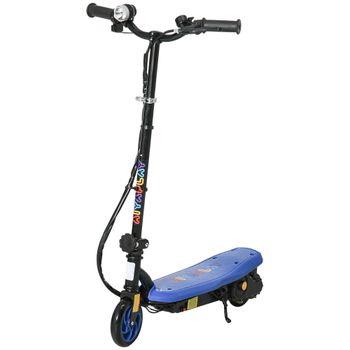 HOMCOM Patinete Eléctrico para Niños de 7-14 Años Plegable con Faro LED Rueda y Freno Velocidad Máxima de 12 km/h Azul