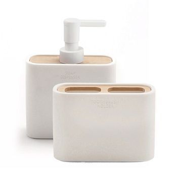 juego De Accesorios De Baño De 2 Piezas De Resina Blanca Y Bambú Colección Alisso