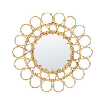 Espejo De Pared Marco De Ratán Natural Ø 60 Cm Colgante Sala De Estar Moderno Babai