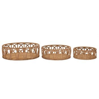 Juego De 3 Vacíabolsillos De Ratán Marrón Ø 50x16-40x14-30x12 Cm