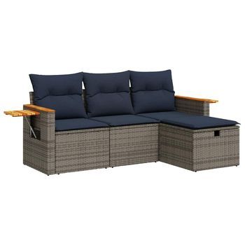 Set De Sofás De Jardín 4 Pzas Y Cojines Ratán Sintético Gris Cfw498922