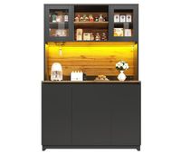aparador 120x40x180 cm - sideboard con puertas de acrilico y led - negro