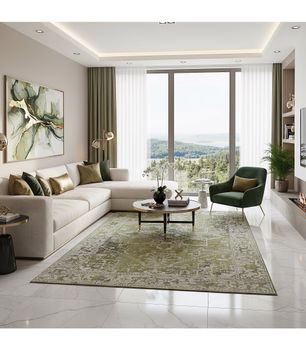Tabriz - Olivewood 9645 - Alfombra para Exterior/Interior - Lavable