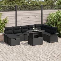 juego de sofa de jardin  de 9 piezas con cojines negro de poliratan v9038 unico  negro