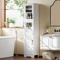 armario de bano alto de mdf vidrio homcom 40x31x170 cm blanco