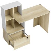 homcom escritorio mesa de oficina con 4 estantes y cajon archivador a4 con cerradura y 2 llaves para espacios pequenos roble